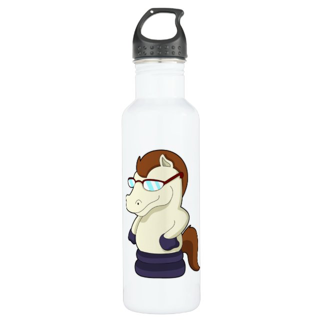 Botella De Agua Pista de ajedrez Knight como caballo con gafas de  (Anverso)