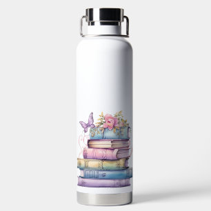BOTELLA DE AGUA PISTA DE COLOR AGUA PASTEL DE LIBROS CON MARIPOSA