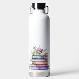 BOTELLA DE AGUA PISTA DE COLOR AGUA PASTEL DE LIBROS CON MARIPOSA