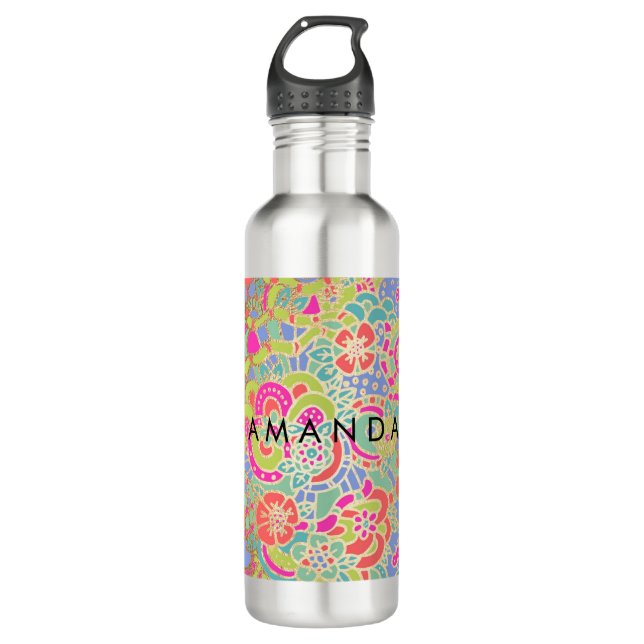 Botella De Agua PixDezines Boho Floral/Lady Bugs/Butterflies (Anverso)