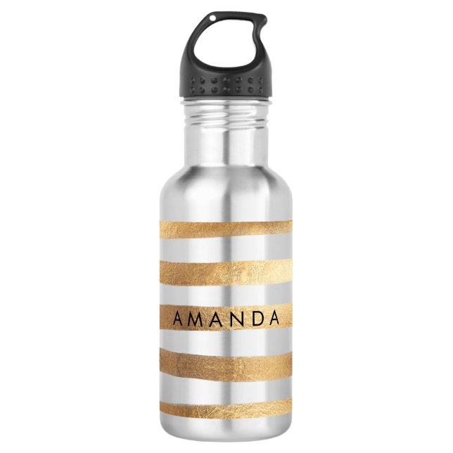 Botella De Agua PixDezines faux bandas de oro/ajustable (Anverso)