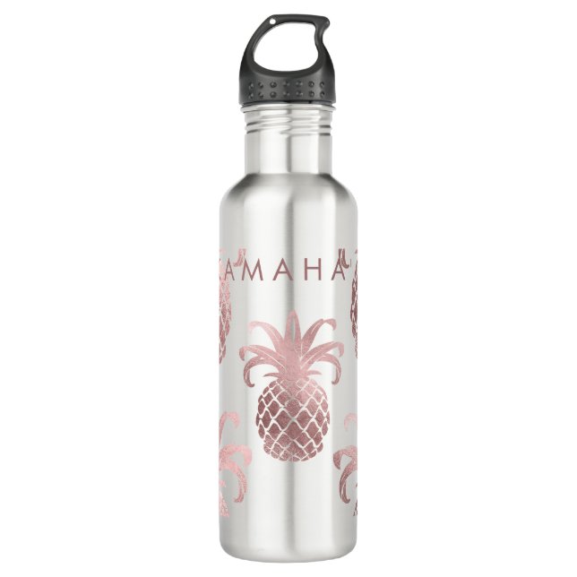 Botella De Agua PixDezines Faux Rosa Gold/Pineapples/DIY bckgrad (Anverso)