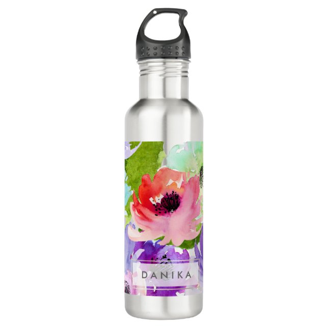 Botella De Agua PíxDezines Floral/Acuarela/Rosa de agua (Anverso)