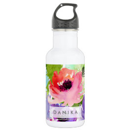 Botella De Agua PixDezines Floral/acuarela/Rosa de agua