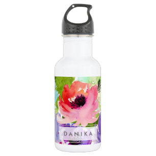 Botella De Agua PixDezines Floral/ Acuarela/Rosa de Agua
