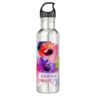 Botella De Agua PixDezines Floral/acuarela/Rosa de agua