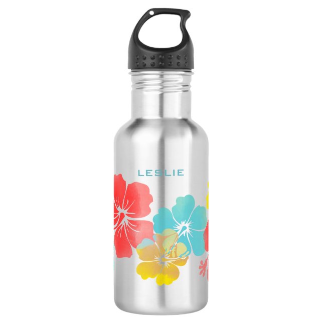 Botella De Agua PixDezines hibiscus/acuarela digital (Anverso)