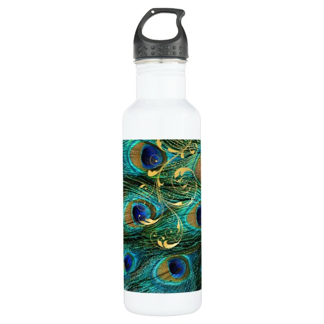 Botella De Agua PixDezines Peacock Feather+filigree swirls (Anverso)