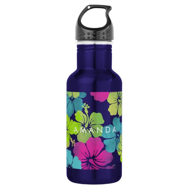 Botella De Agua PixDezines retro hibiscus (Anverso)