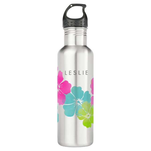 Botella De Agua PixDezines retro hibiscus (Anverso)