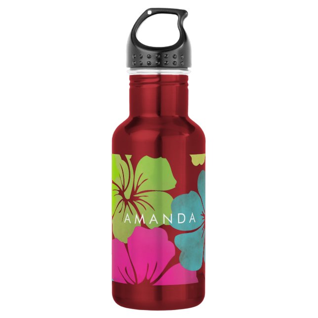 Botella De Agua PixDezines retro hibiscus (Anverso)