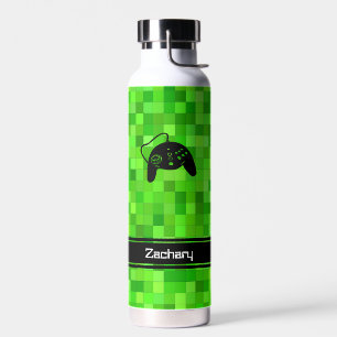 Botella De Agua Píxeles de juego verde personalizados