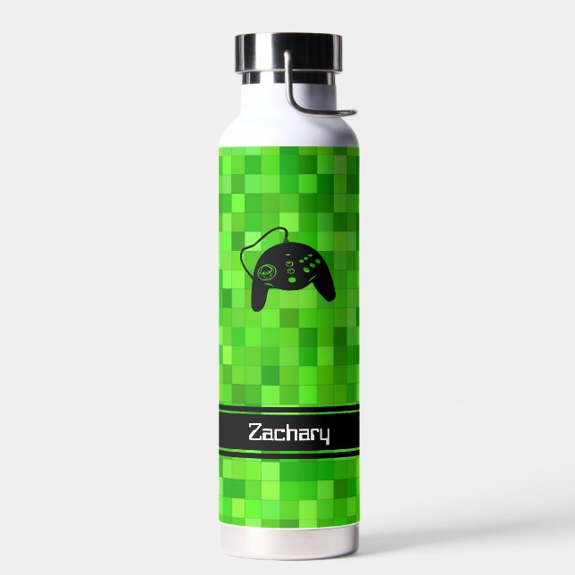 Botella De Agua Píxeles de juego verde personalizados (Izquierdo)