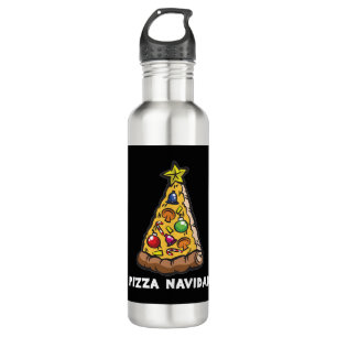Botella De Agua PIZZA NAVIDAD Humor de árbol de Navidad italiano