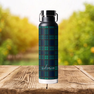 Botella De Agua Placa Black Watch Blue Black Pattern Tartán