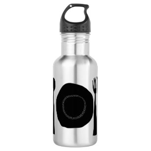 Botella De Agua Placa y utensilios negros y blancos
