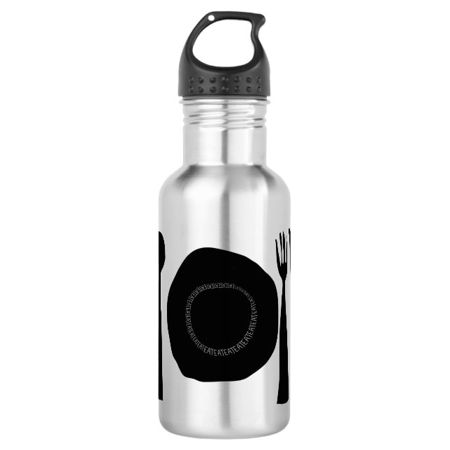 Botella De Agua Placa y utensilios negros y blancos (Anverso)