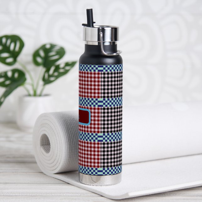 Botella De Agua Plaid Gingham Personalizado (Yoga)
