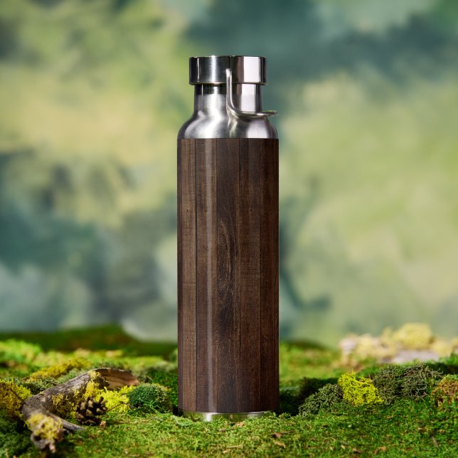 Botella De Agua Planchas de madera dura oscura con grano de madera (Exterior)