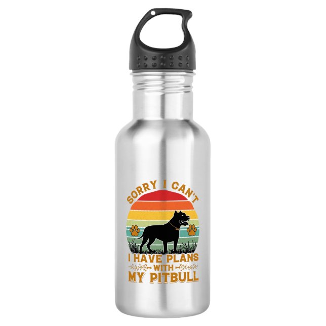 Botella De Agua Planes para perros Pitbull Atardecer Retro_1 (Anverso)