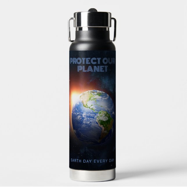 Botella De Agua Planeta de texto personalizado Tierra (Frente)