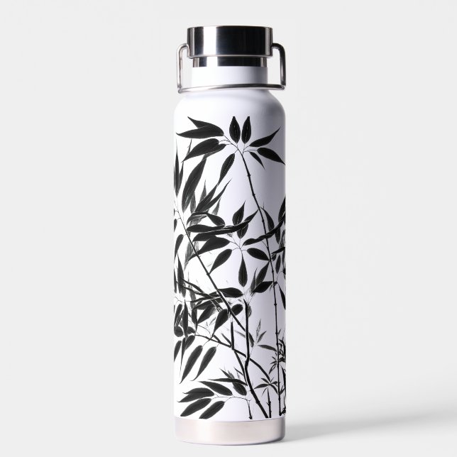 Botella De Agua Planta de bambú blanco y negro (Atrás)