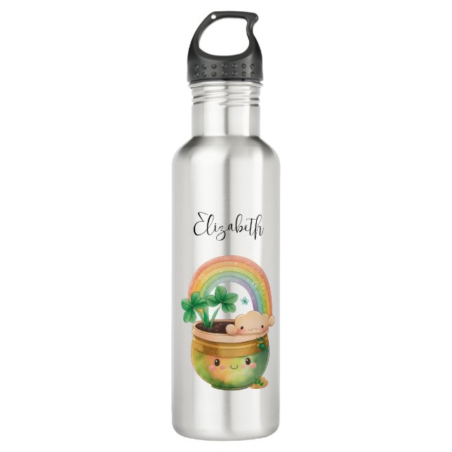 Botella De Agua Plantador de jardín con arcoiris y trébol (Anverso)