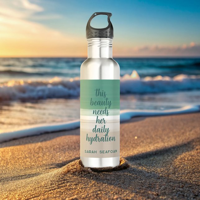 Botella De Agua Playa acuática Turquesa Océana (Keep hydrated with this cute water bottle. Add your own quote and name)