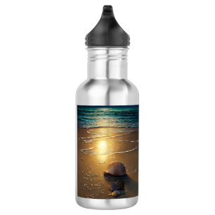 Botella De Agua Playa al atardecer con conchas