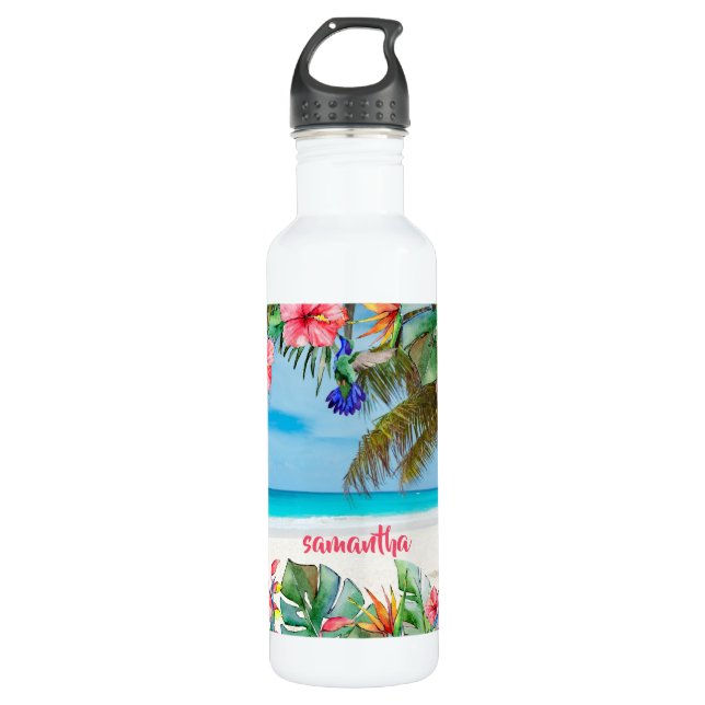 Botella De Agua Playa de Paraíso Tropical Floral Hawái (Anverso)