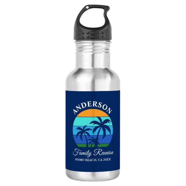 Botella De Agua Playa de Verano de Verano de Reunión Familiar Palm (Anverso)