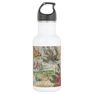 Botella De Agua playa de verano vintage octopus antiguo vela
