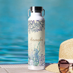 Botella De Agua Playa personalizada de acuarela Ocean Sea Life