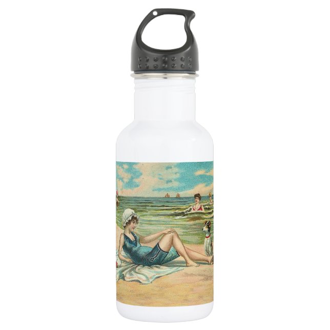 Botella De Agua Playa Victoriana Natación Chica Océano vacaciones  (Anverso)