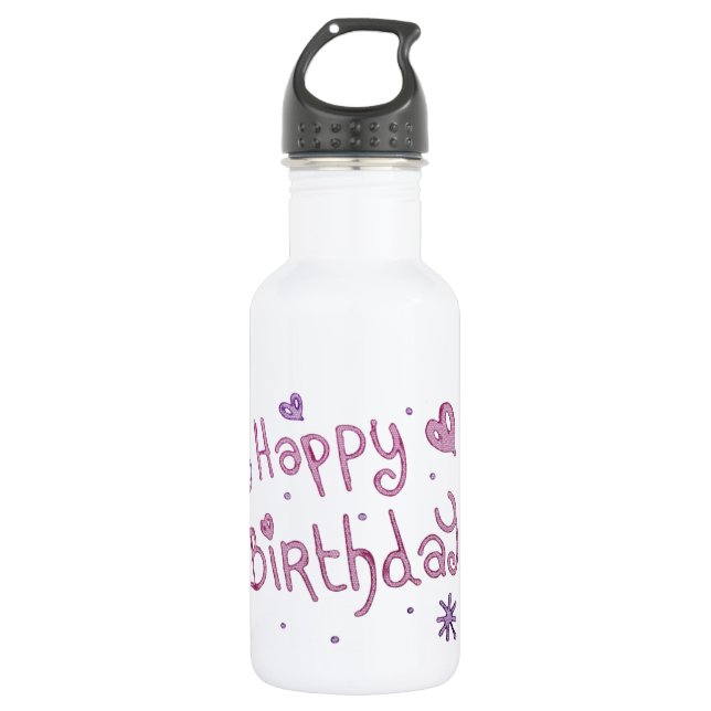 Botella De Agua Playful Happy Birthday Text (Anverso)