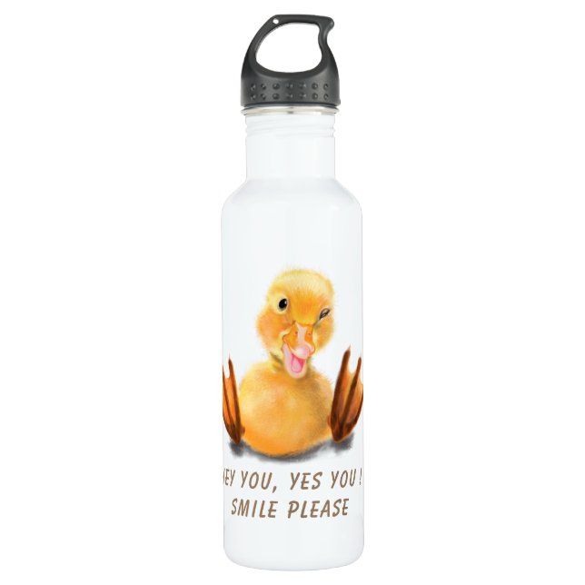 Botella De Agua Playful Yellow Duckling Water Bottle Smile Cartoon (Anverso)