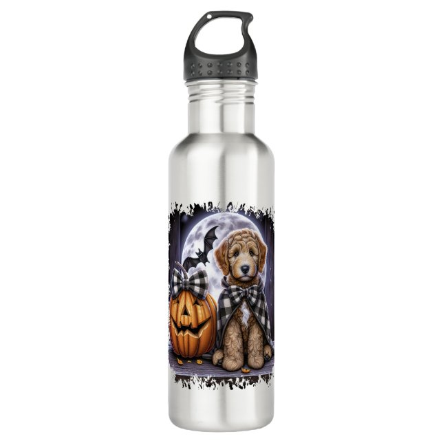 Botella De Agua Plaza de Halloween del perro Labradoodle (Anverso)