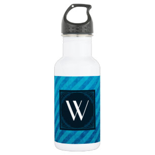 Botella De Agua Plaza de monograma en franjas diagonales azules