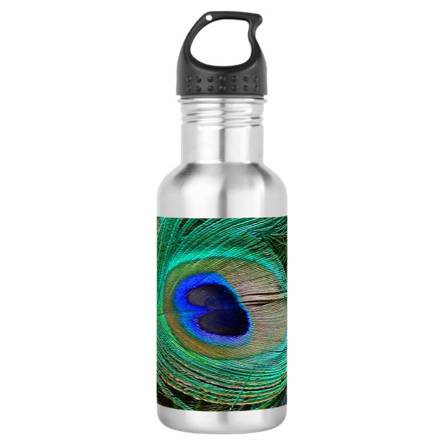 Botella De Agua Pluma de Pavo Real Azul Indio (Anverso)