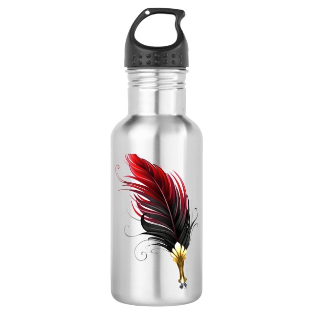 Botella De Agua Pluma de plumas rojas con nido de oro (Anverso)