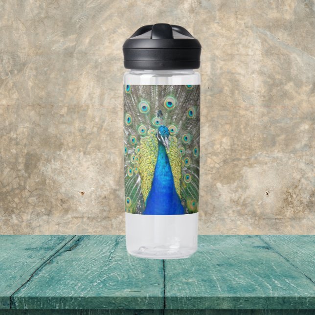 Botella De Agua Plumaje de pluma de pavo real azul (In Situ Table)