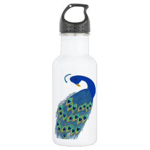 Botella De Agua Plumas azules elegantes románticas del pavo real