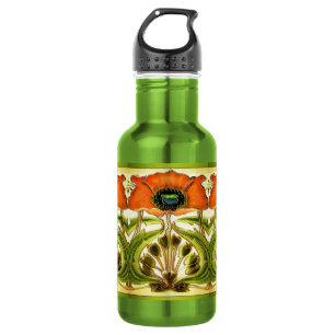 BOTELLA DE AGUA POBRE ROJO VERDE ESTILIZADO ART NOUVEAU