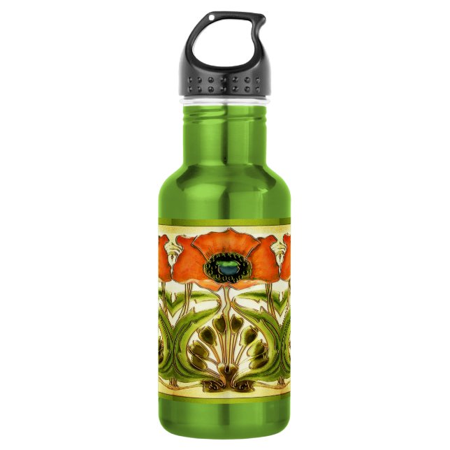BOTELLA DE AGUA POBRE ROJO VERDE ESTILIZADO ART NOUVEAU (Anverso)
