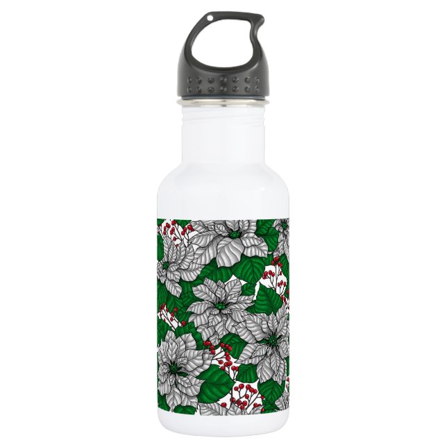 Botella De Agua Poinsettia blanca, patrón de Navidades (Anverso)