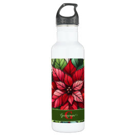 Botella De Agua Poinsettia de vidrio templado personalizado