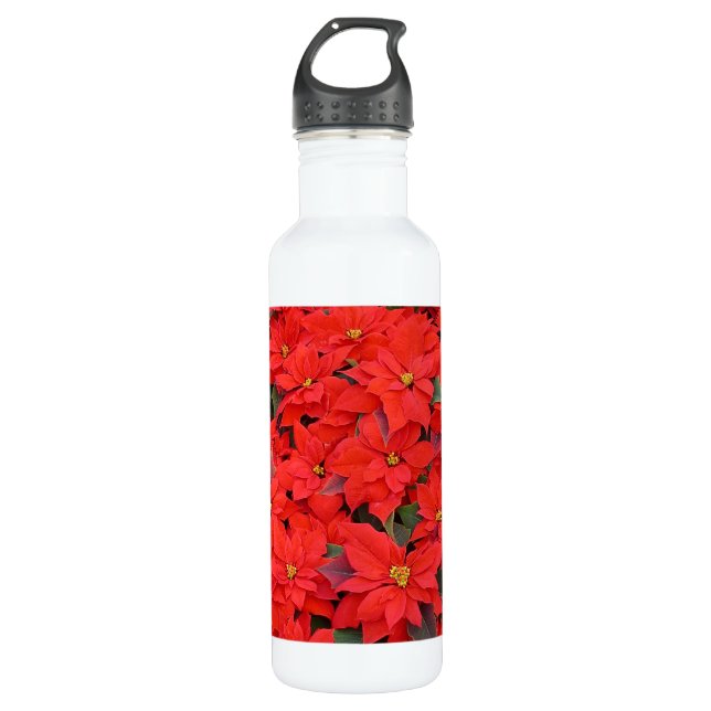 Botella De Agua Poinsettias rojas Navidad la foto floral navideña (Anverso)