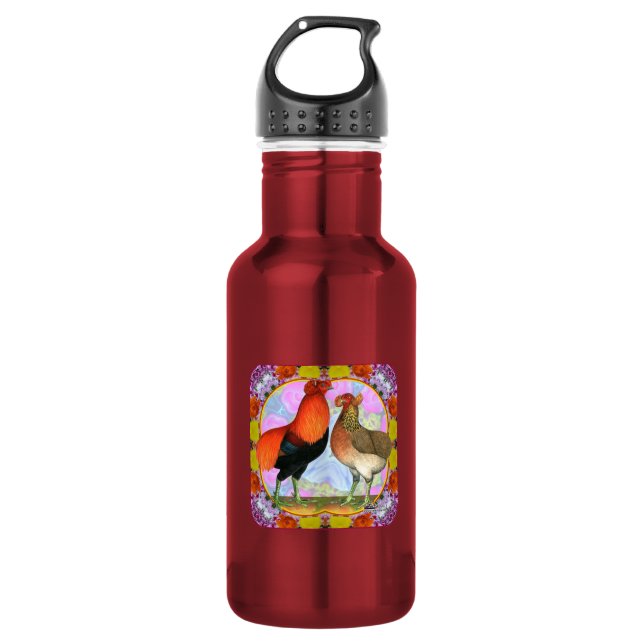 Botella De Agua Pollos araucanos Art Nouveau (Anverso)