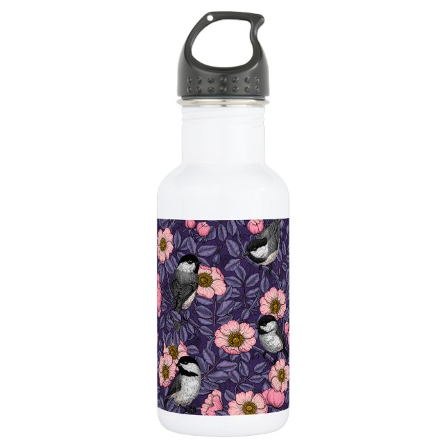 Botella De Agua Pollos en el rosa salvaje en rosa y violeta (Anverso)