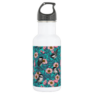 Botella De Agua Pollos en rosa silvestre, rosa y azul